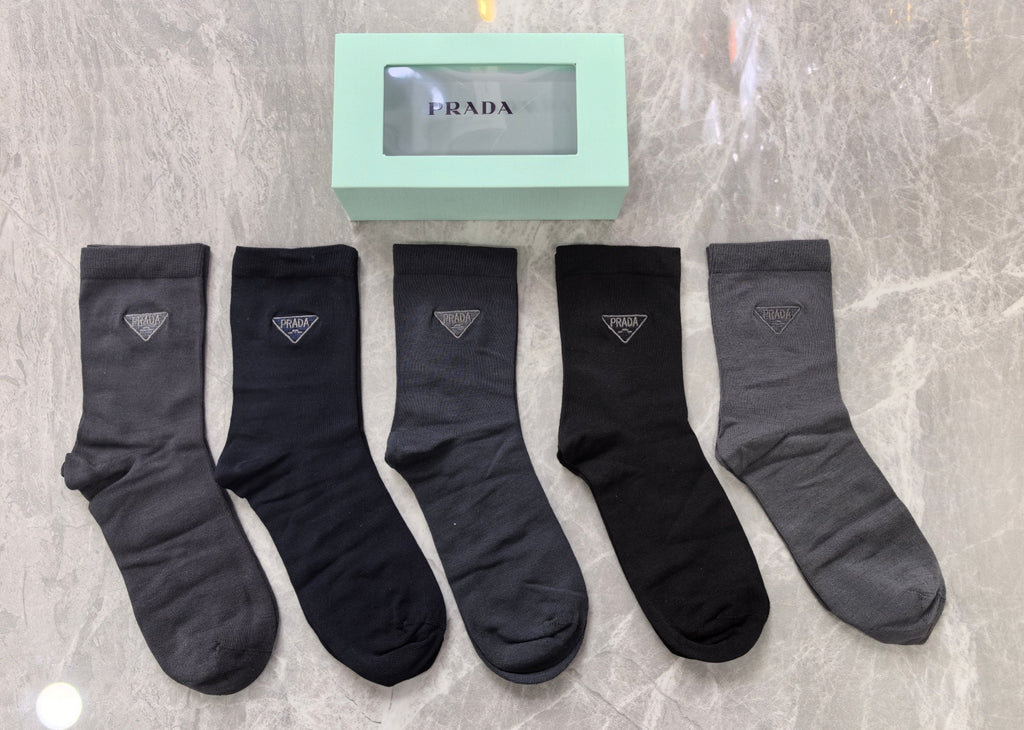 Prada Small Triangle Details Crew Socks - 5-Pair Set