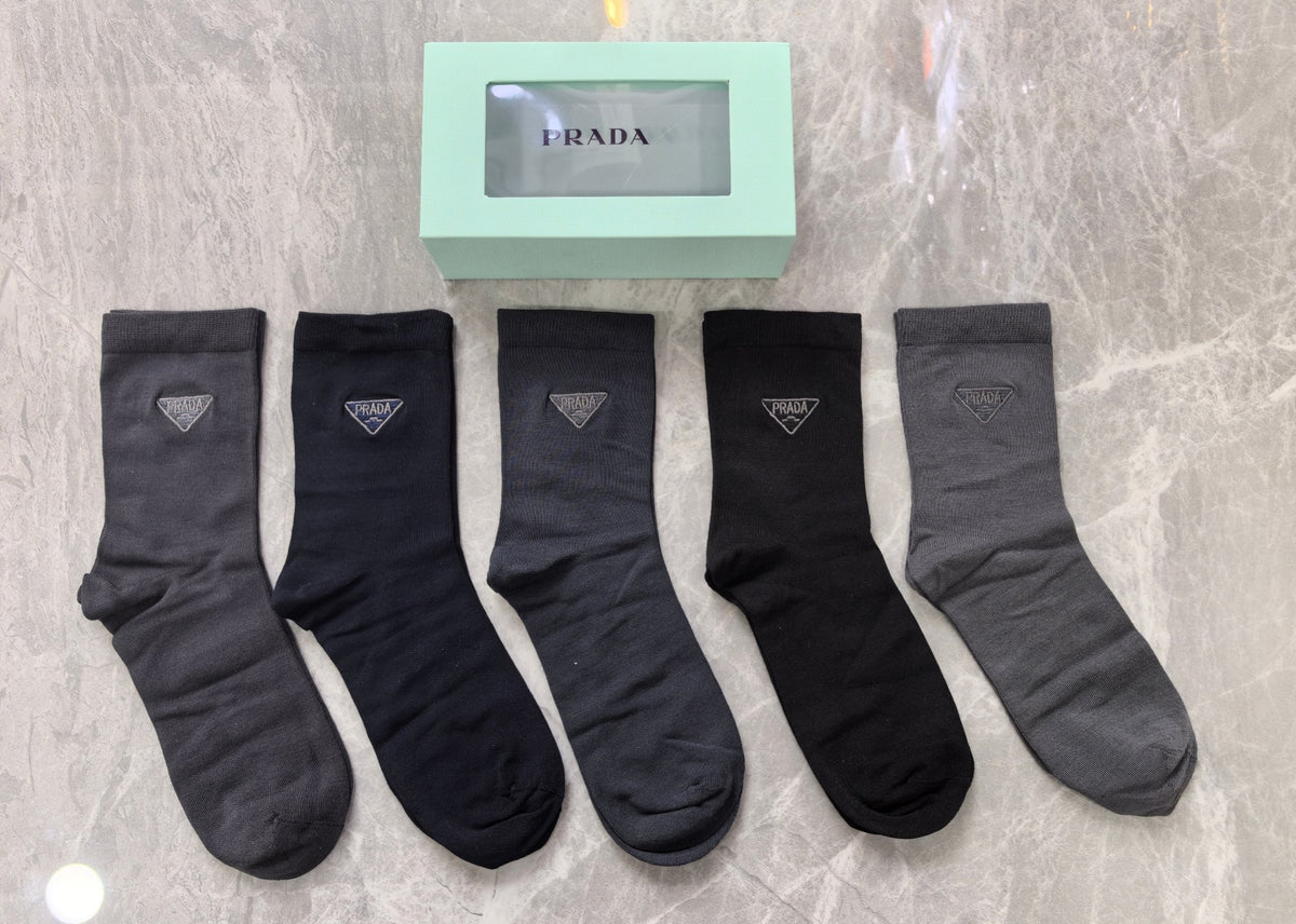 Prada Small Triangle Details Crew Socks - 5-Pair Set