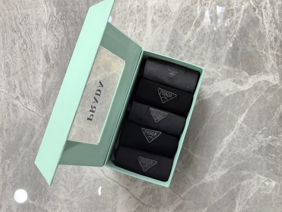 Prada Modal Triangular Logo Details Crew Socks - 5-Pair Set