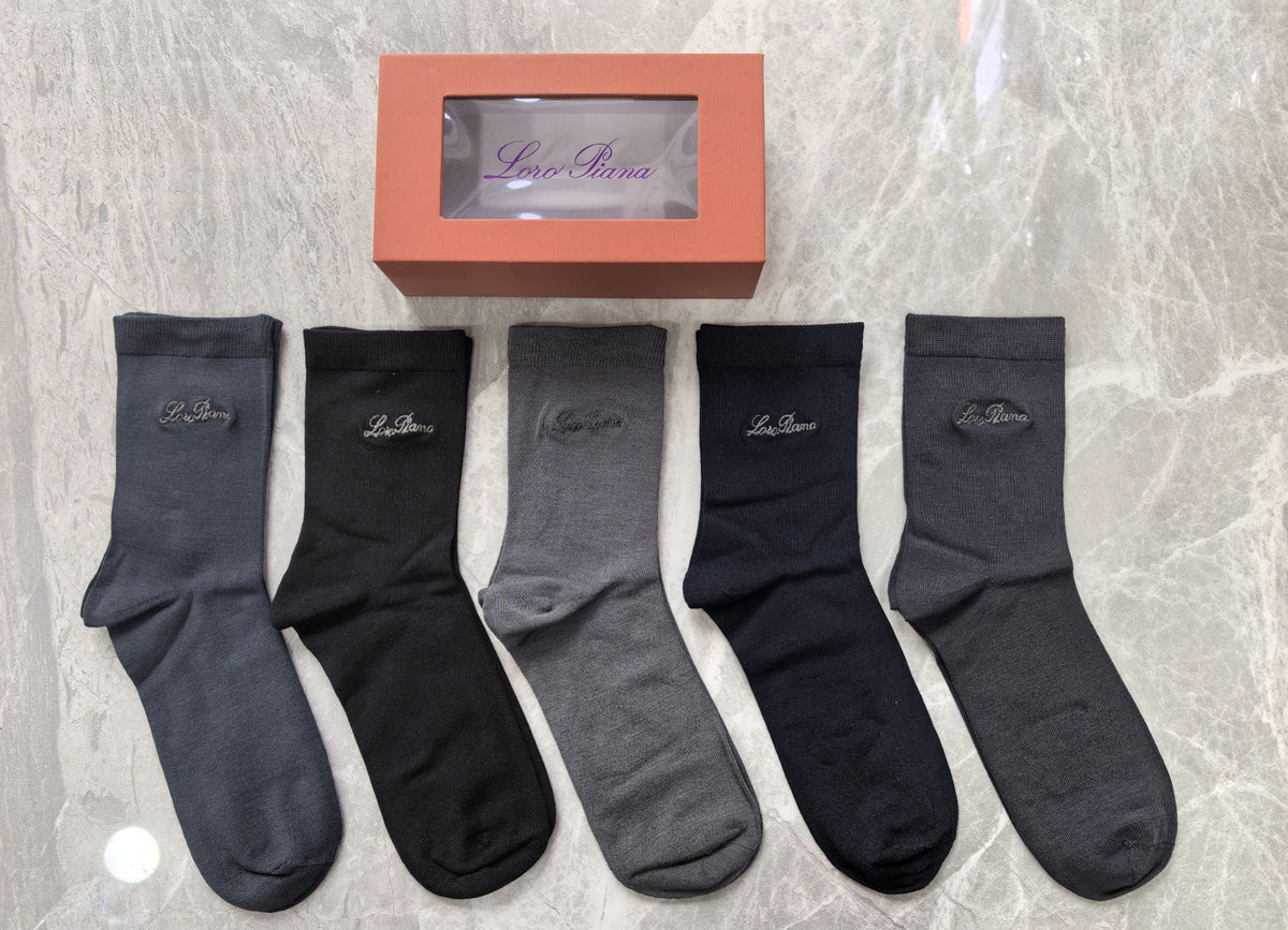 Loro Piana Modal Restrained Script Details Crew Socks - 5-Pair Set