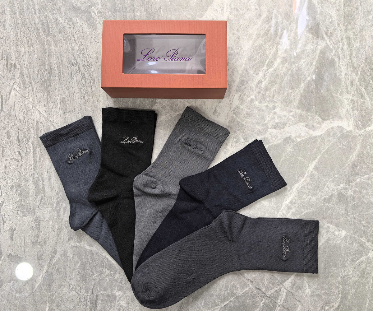Loro Piana Restrained Script Details Crew Socks - 5-Pair Set