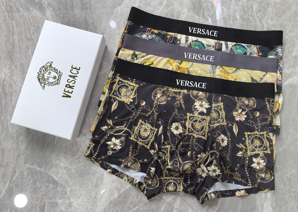 Versace Greek-Key And Medallion Details Men's Boxer Briefs - 3-Piece Box