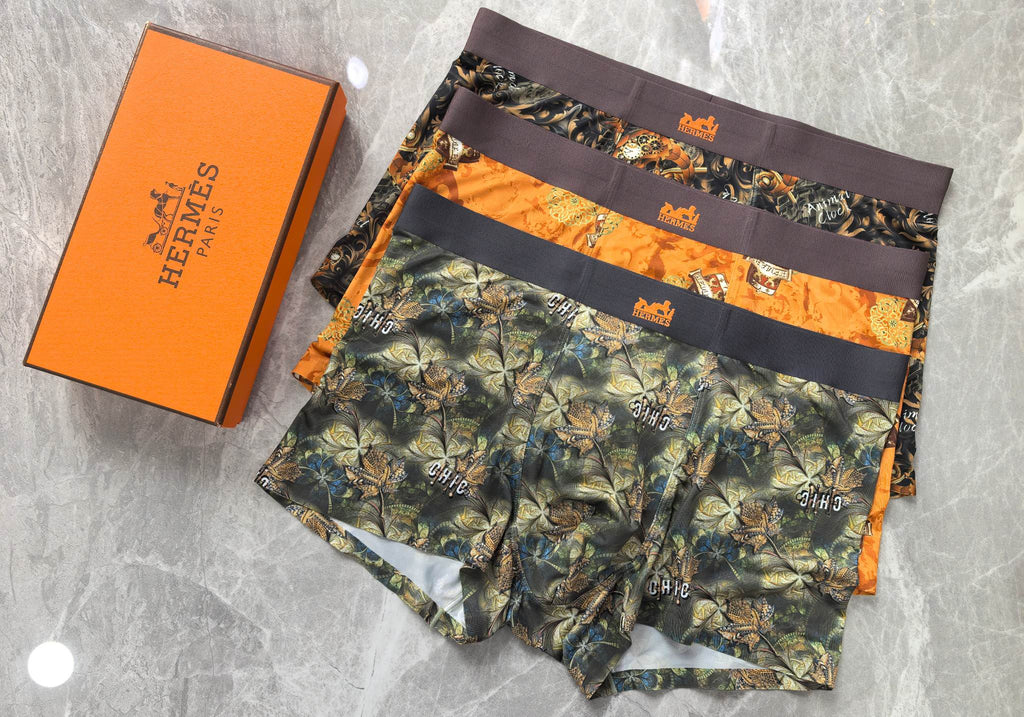 Hermes Varied Graphic Motifs Men's Boxer Briefs - 3-Piece Box
