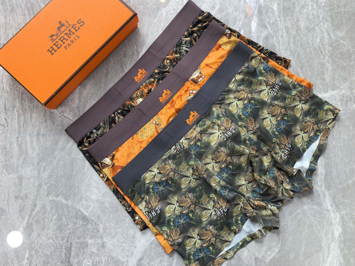 Hermes Varied Graphic Motifs Men's Boxer Briefs - 3-Piece Box