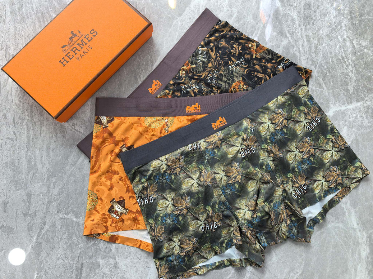 Hermes Varied Graphic Motifs Men's Boxer Briefs - 3-Piece Box