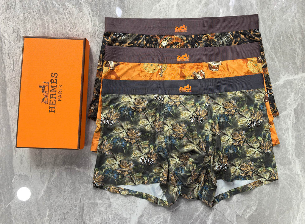 Hermes Varied Graphic Motifs Men's Boxer Briefs - 3-Piece Box