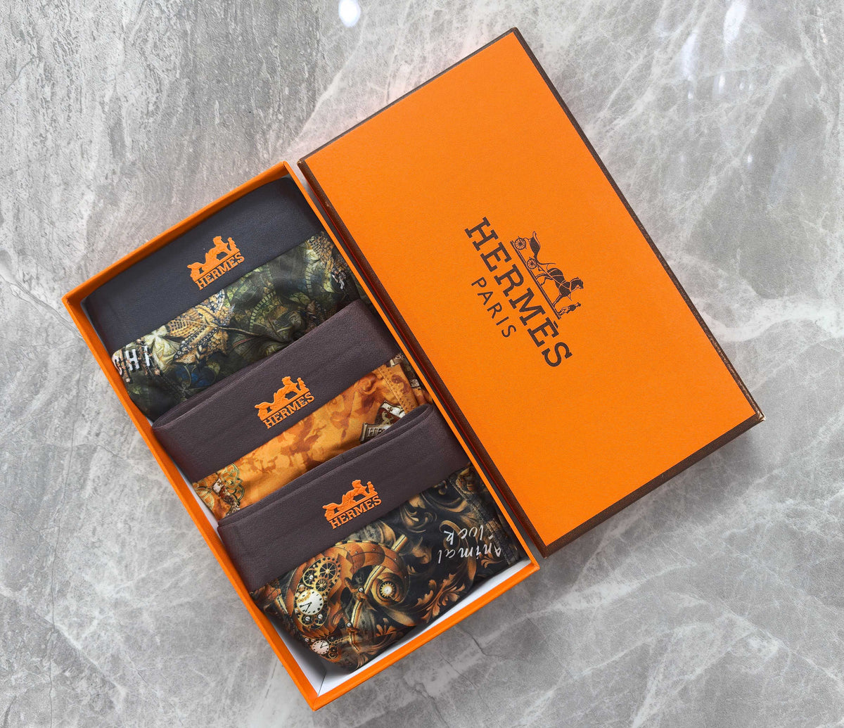 Hermes Varied Graphic Motifs Men's Boxer Briefs - 3-Piece Box