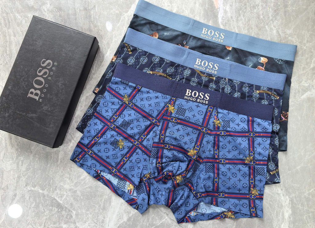 Boss Contrast Patterned Details Men's Boxer Briefs - 3-Piece Box
