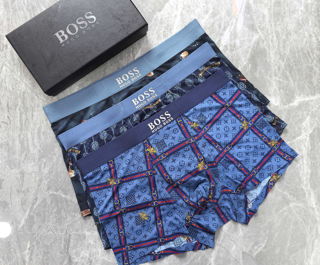 Boss Contrast Patterned Details Men's Boxer Briefs - 3-Piece Box