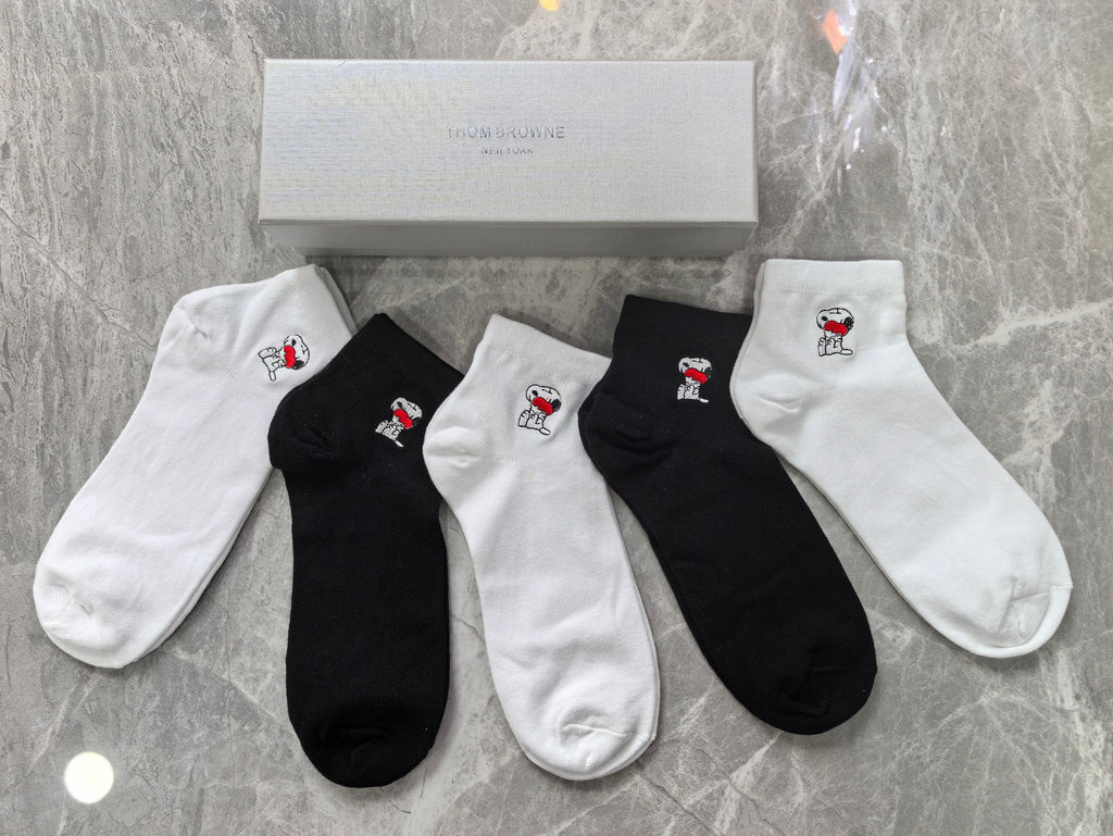 Thom Browne Cotton Small Red-Blue Stripe Details Ankle Socks - 5-Pair Set