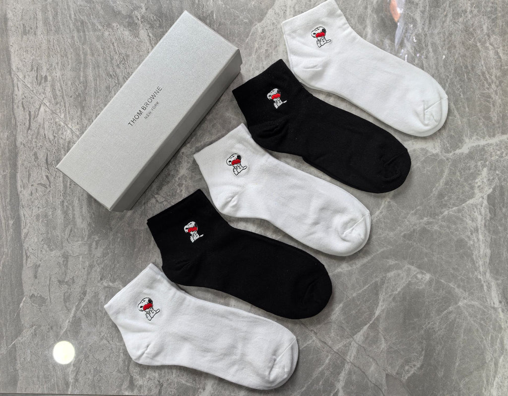 Thom Browne Cotton Small Red-Blue Stripe Details Ankle Socks - 5-Pair Set