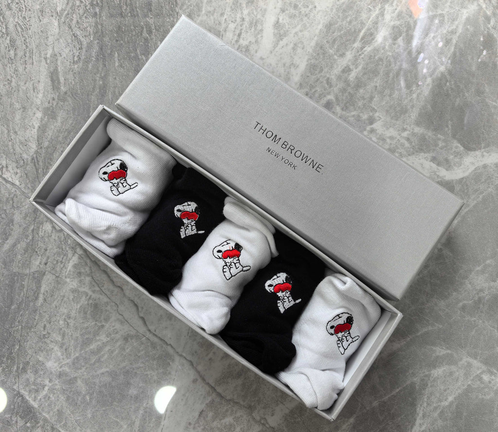 Thom Browne Cotton Small Red-Blue Stripe Details Ankle Socks - 5-Pair Set