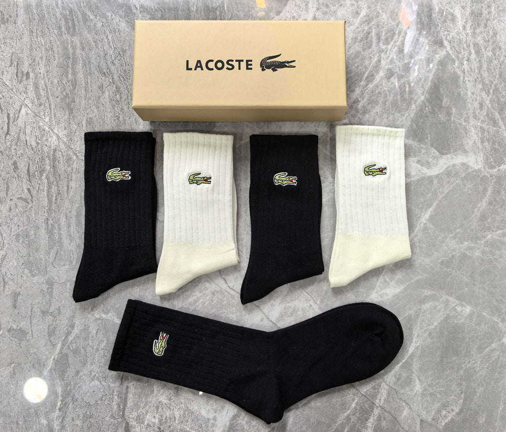 Lacoste Cotton Small Crocodile Motifs Crew Socks - 5-Pair Set