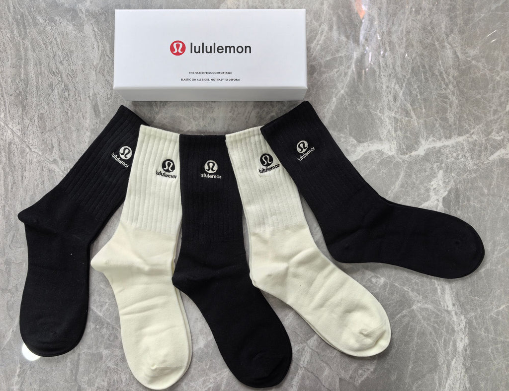Lululemon Cotton Small Circular Emblems Crew Socks - 5-Pair Set