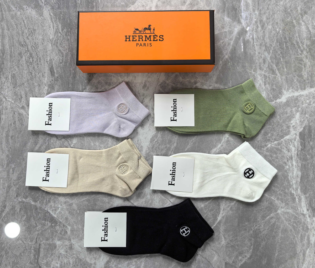 Hermes Combed Cotton No-Show Socks - 5-Pair Set