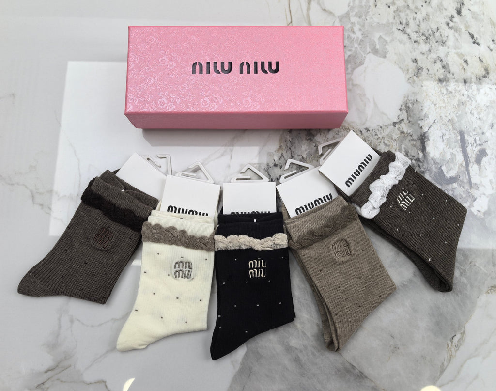Miu Miu Combed Cotton Crew Socks - 5-Pair Set