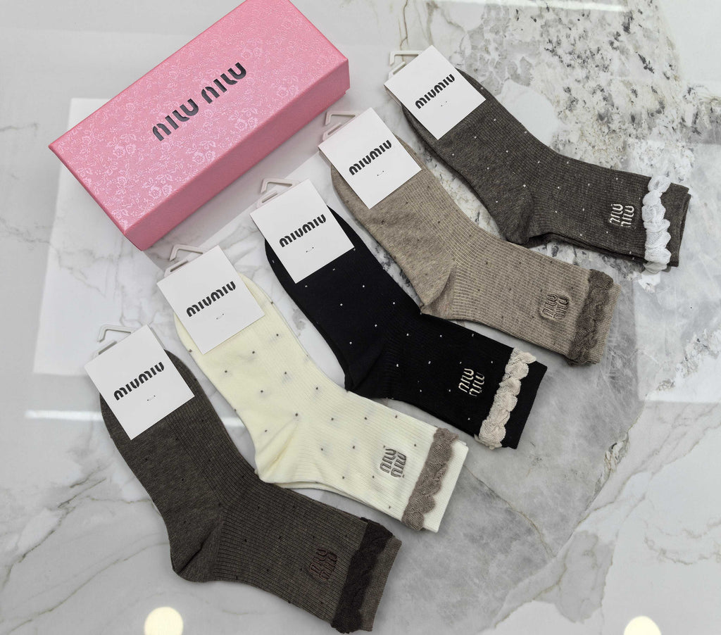 Miu Miu Combed Cotton Crew Socks - 5-Pair Set