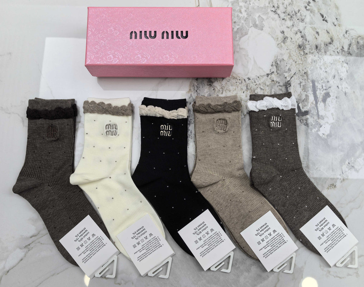 Miu Miu Combed Cotton Crew Socks - 5-Pair Set