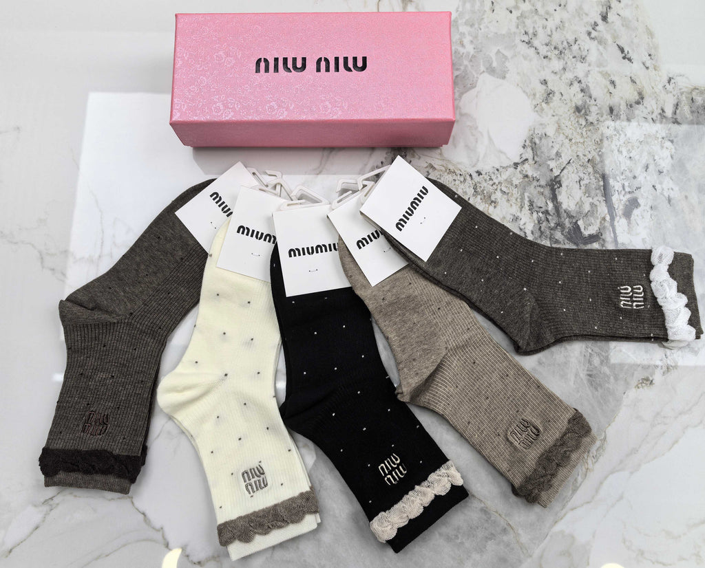 Miu Miu Combed Cotton Crew Socks - 5-Pair Set