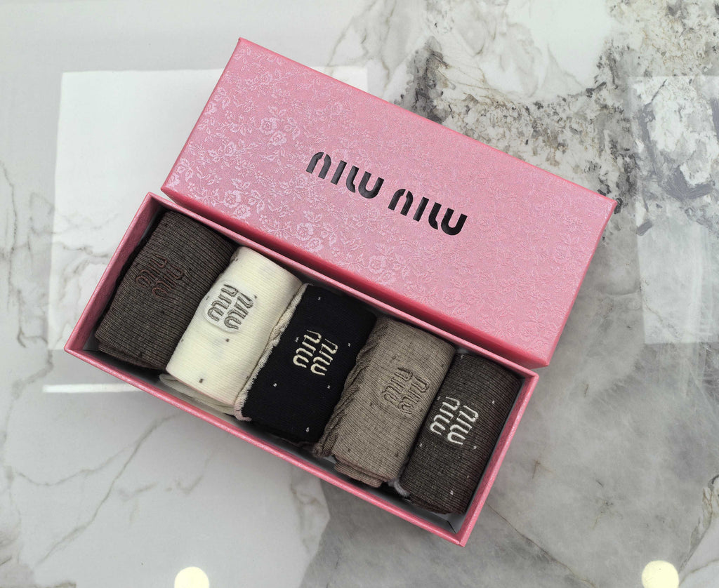 Miu Miu Combed Cotton Crew Socks - 5-Pair Set