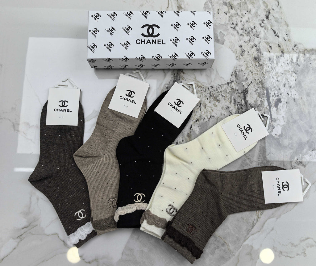 Chanel Combed Cotton Crew Socks - 5-Pair Set
