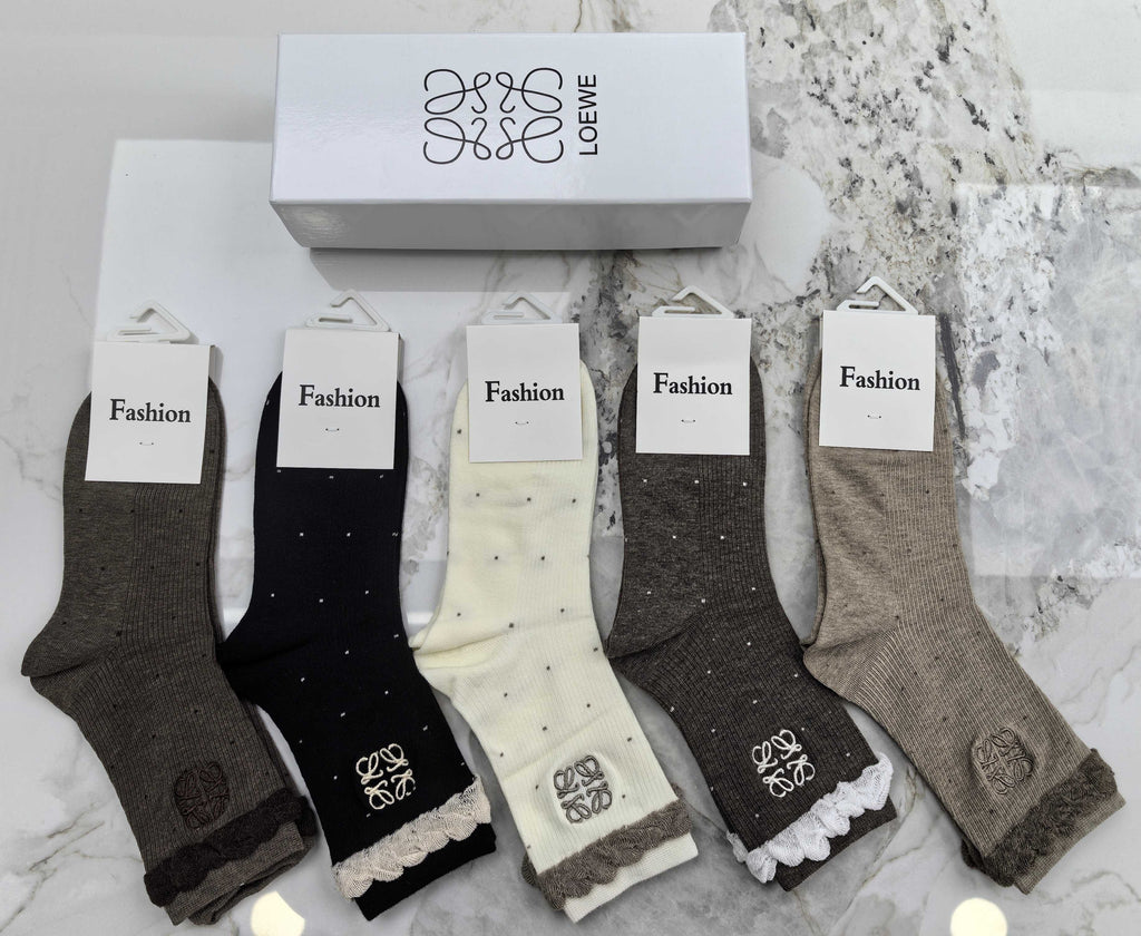 Loewe Combed Cotton Crew Socks - 5-Pair Set