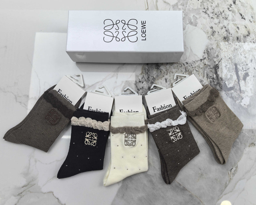 Loewe Combed Cotton Crew Socks - 5-Pair Set