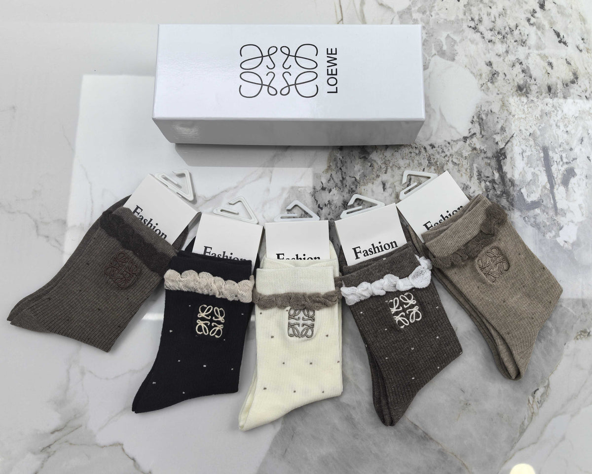 Loewe Combed Cotton Crew Socks - 5-Pair Set