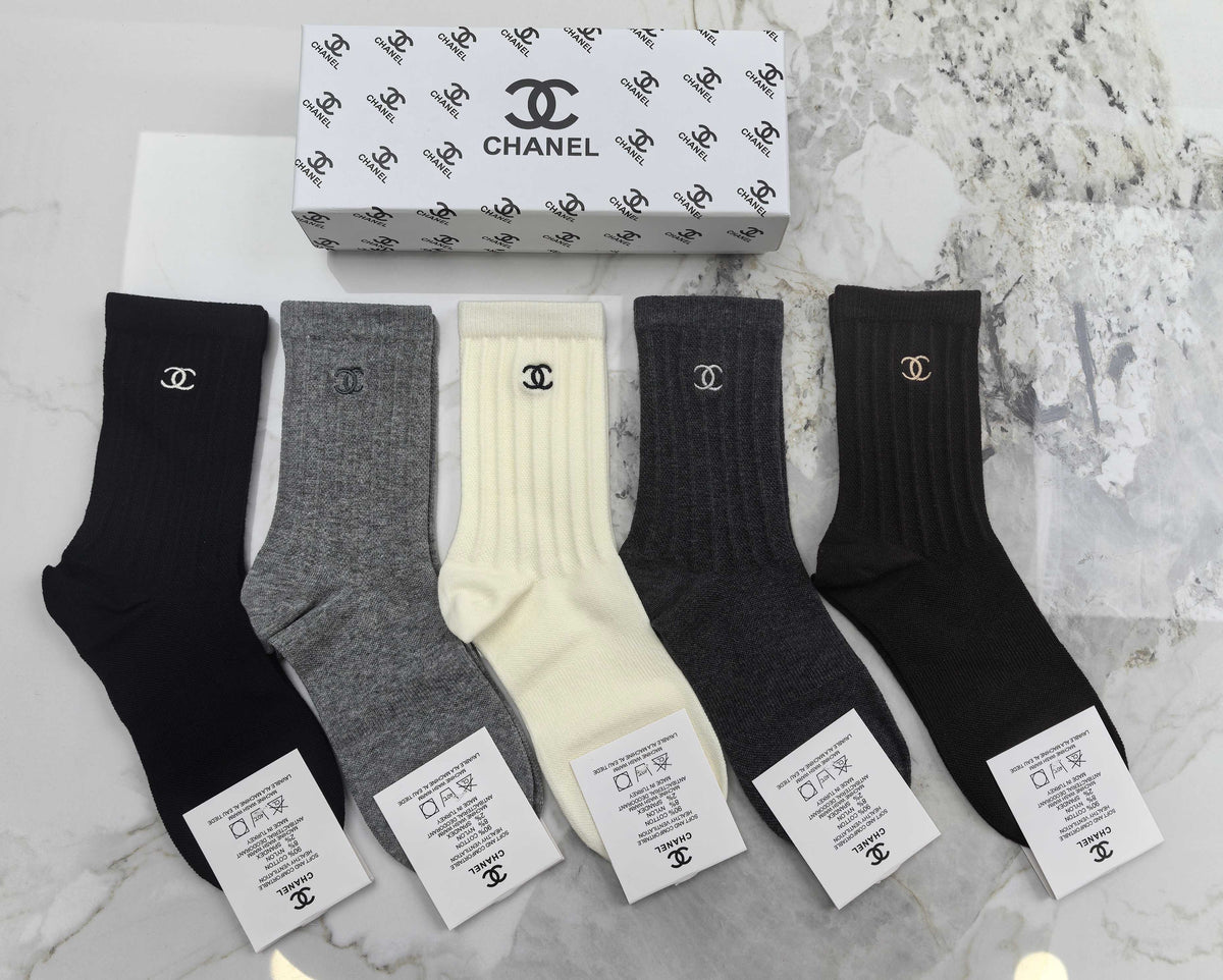 Chanel Combed Cotton Crew Socks - 5-Pair Set