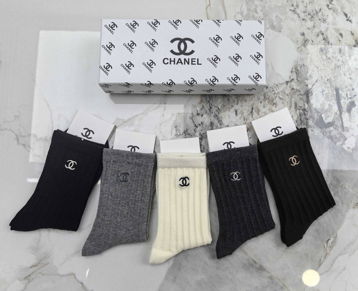 Chanel Combed Cotton Crew Socks - 5-Pair Set
