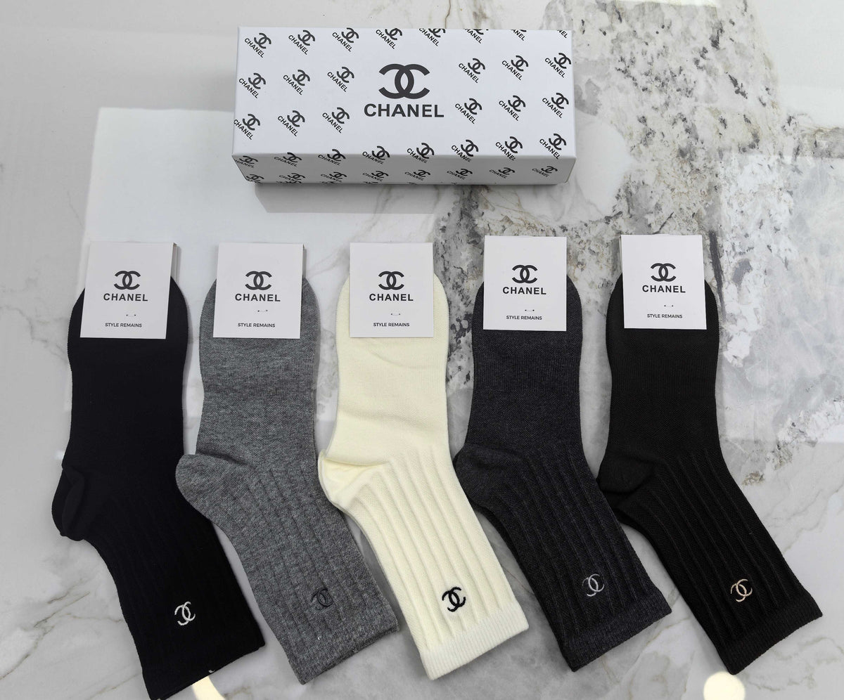 Chanel Combed Cotton Crew Socks - 5-Pair Set