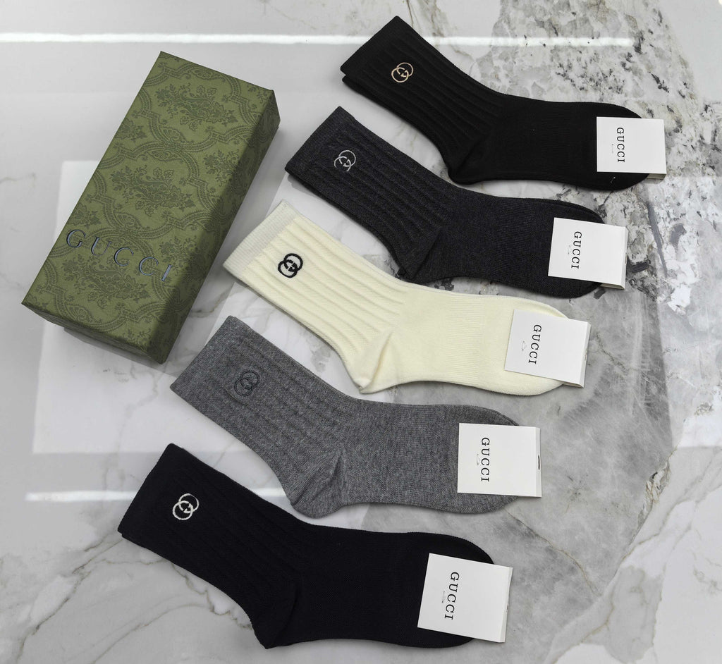 Gucci Combed Cotton Crew Socks - 5-Pair Set