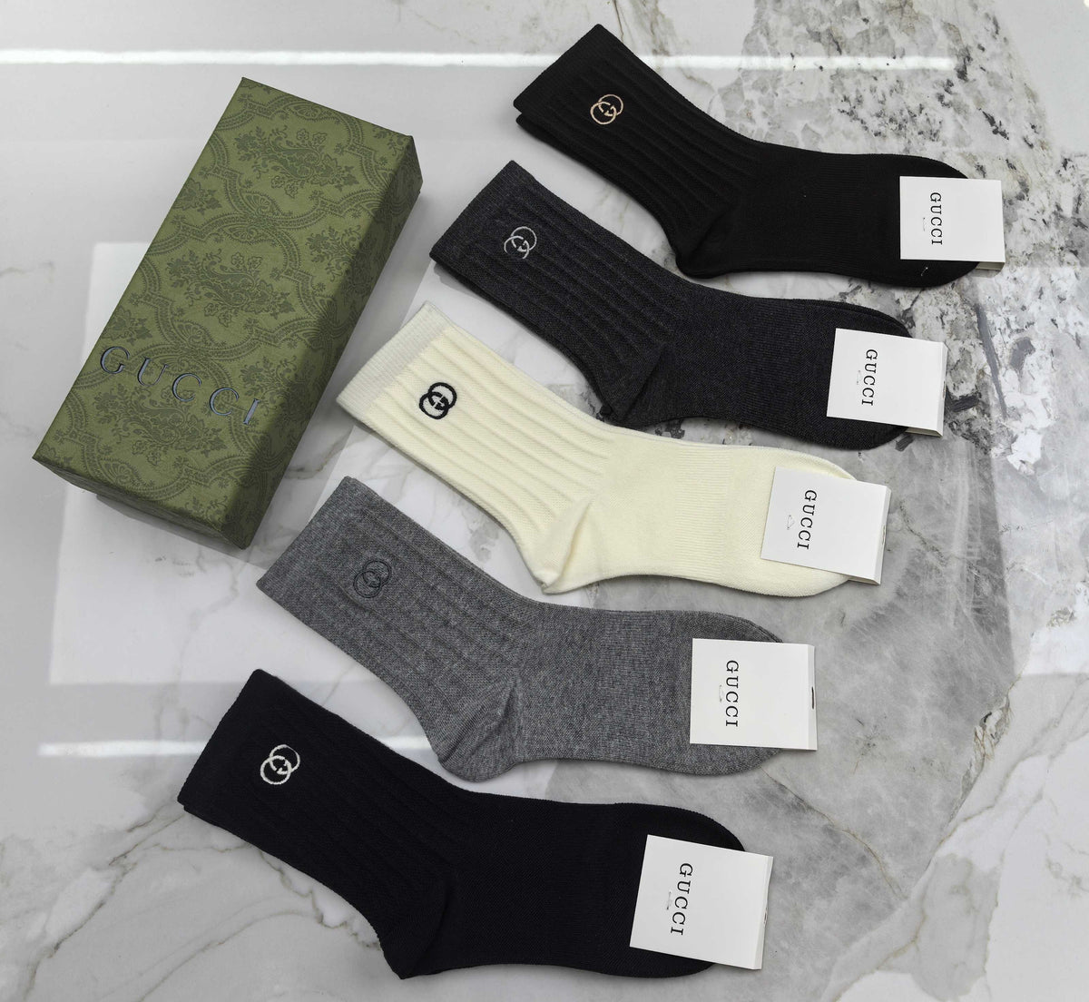 Gucci Combed Cotton Crew Socks - 5-Pair Set