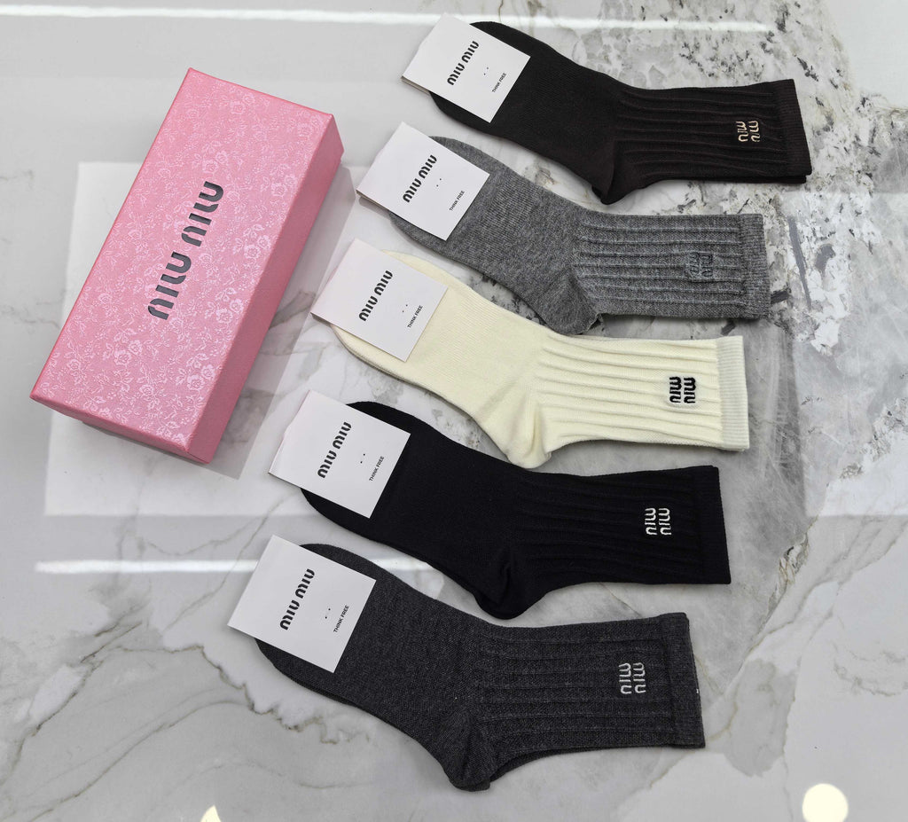 Miu Miu Combed Cotton Crew Socks - 5-Pair Set