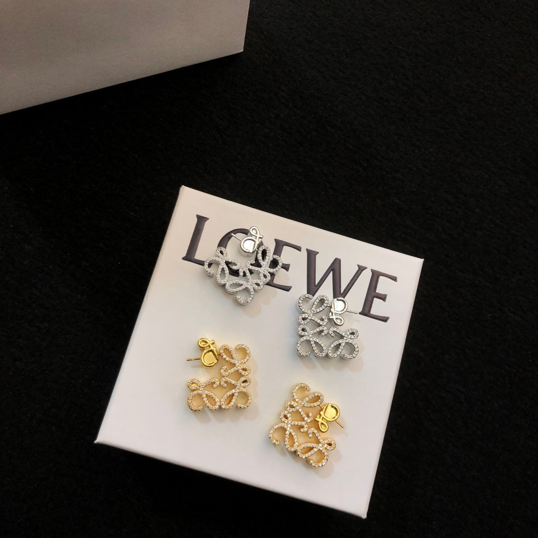 Floral Motif Stud Earrings in Polished Metal-Tone with Crystal-Style Accents side detail