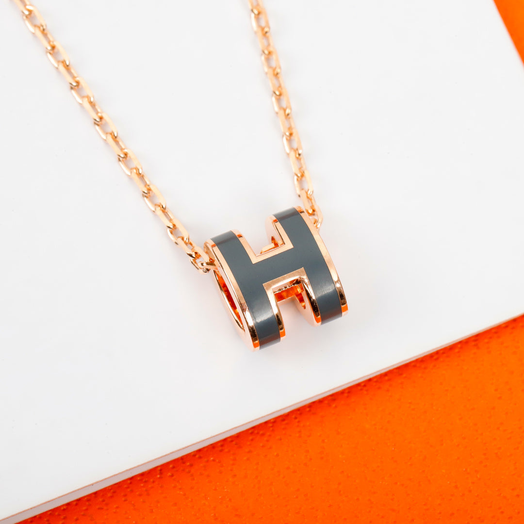 Geometric Emblem Pendant Necklace in Silver-Tone – Gold Detail – Design 003 detail view
