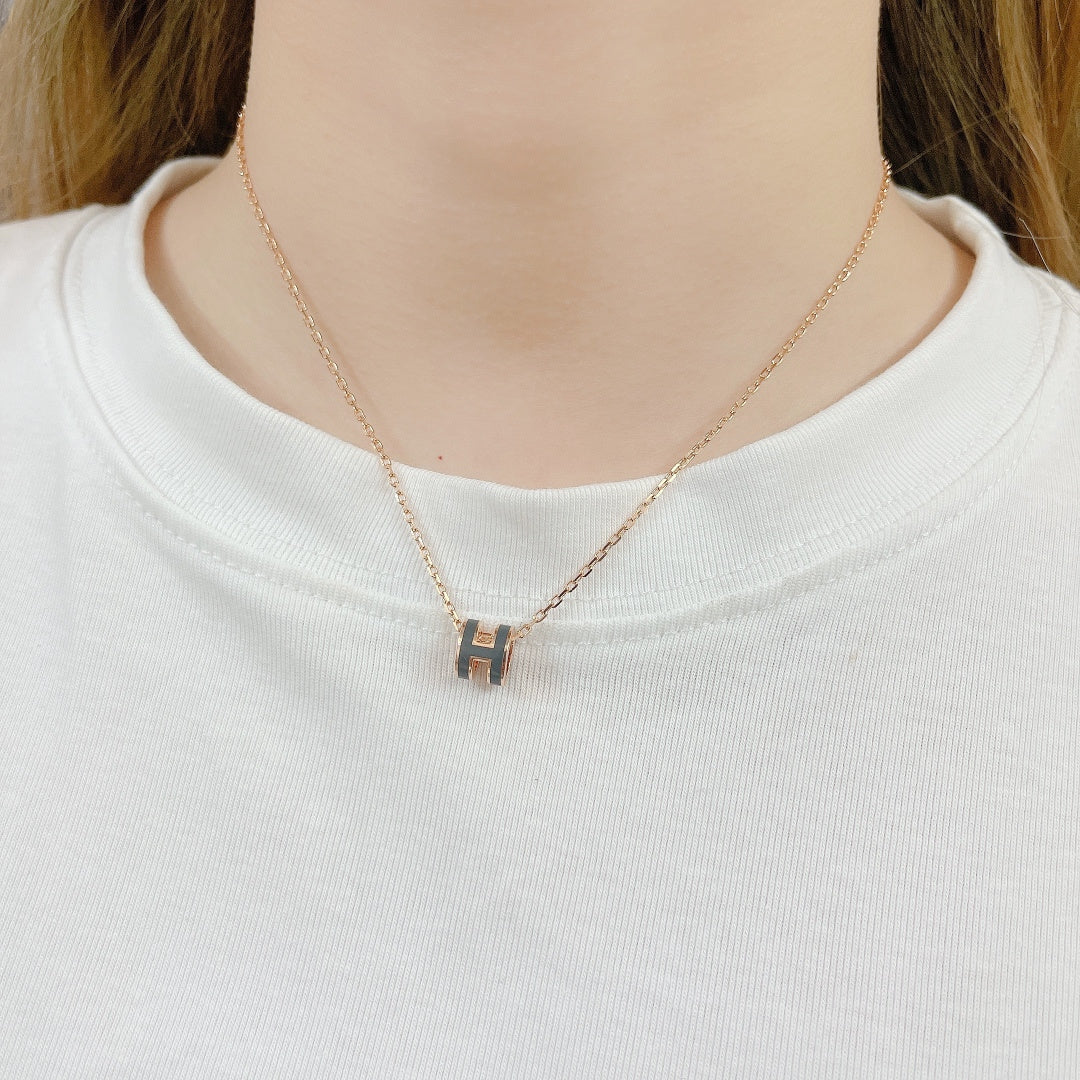 Geometric Emblem Pendant Necklace in Silver-Tone – Gold Detail – Design 003 front product view