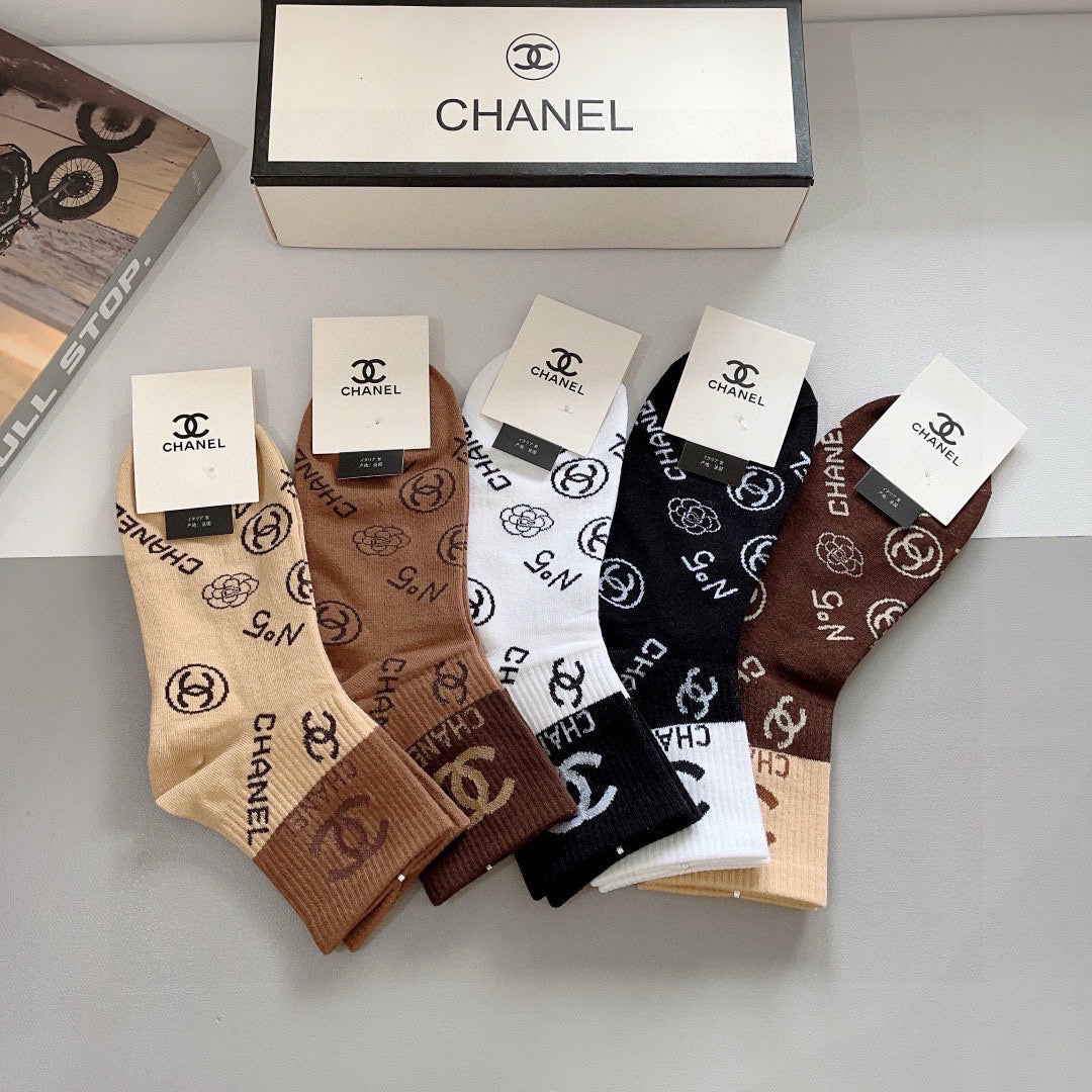 Chanel Cotton Short Socks - 5-Pair Pack