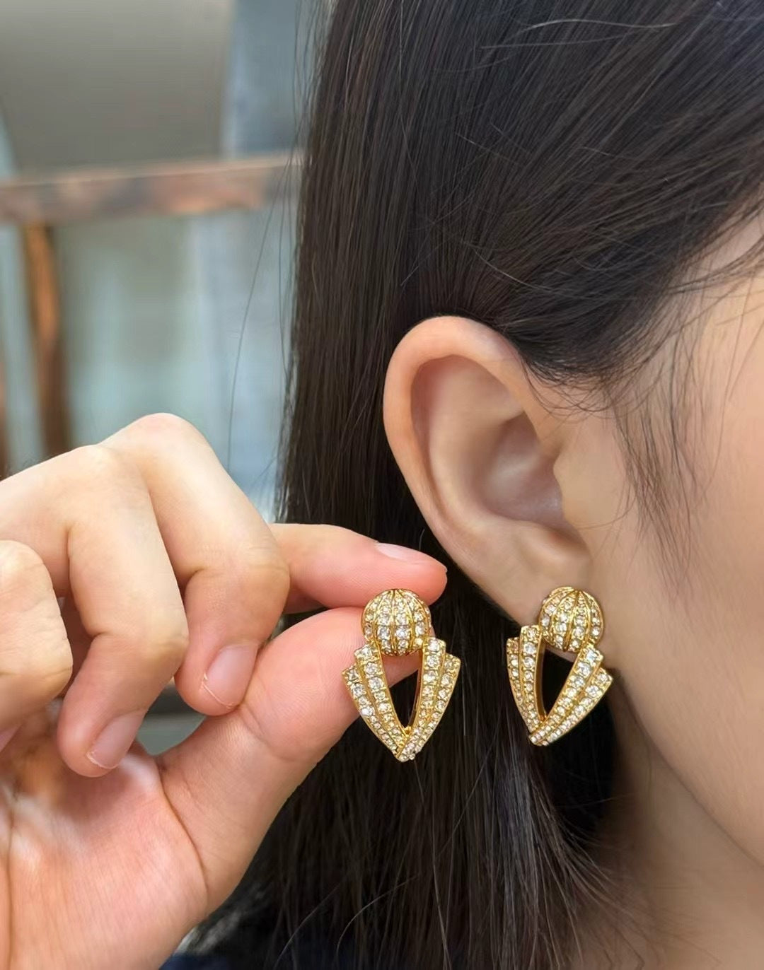 Signature Emblem Crystal-Accent Stud Earrings – Design 09 side detail