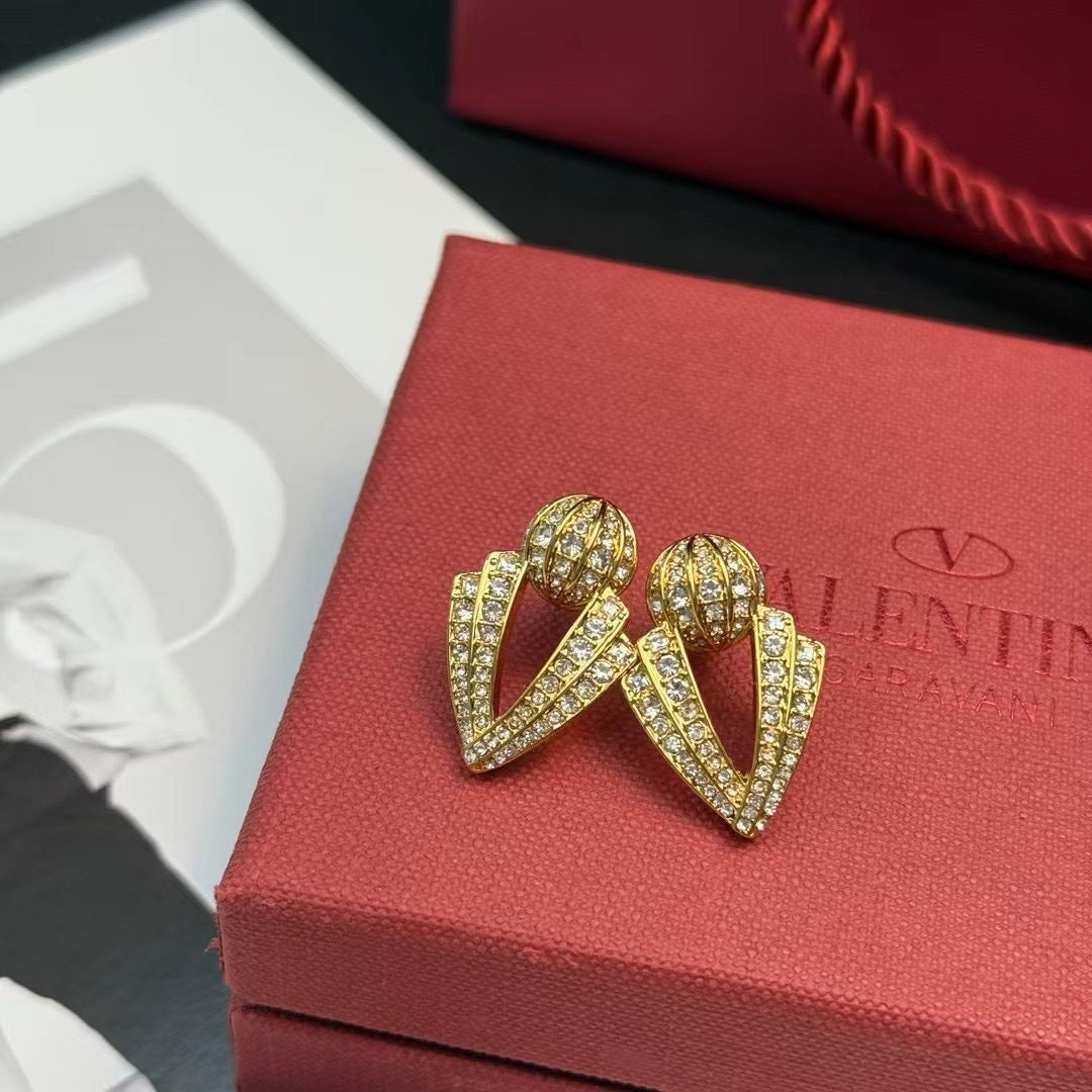 Signature Emblem Crystal-Accent Stud Earrings – Design 09 front view