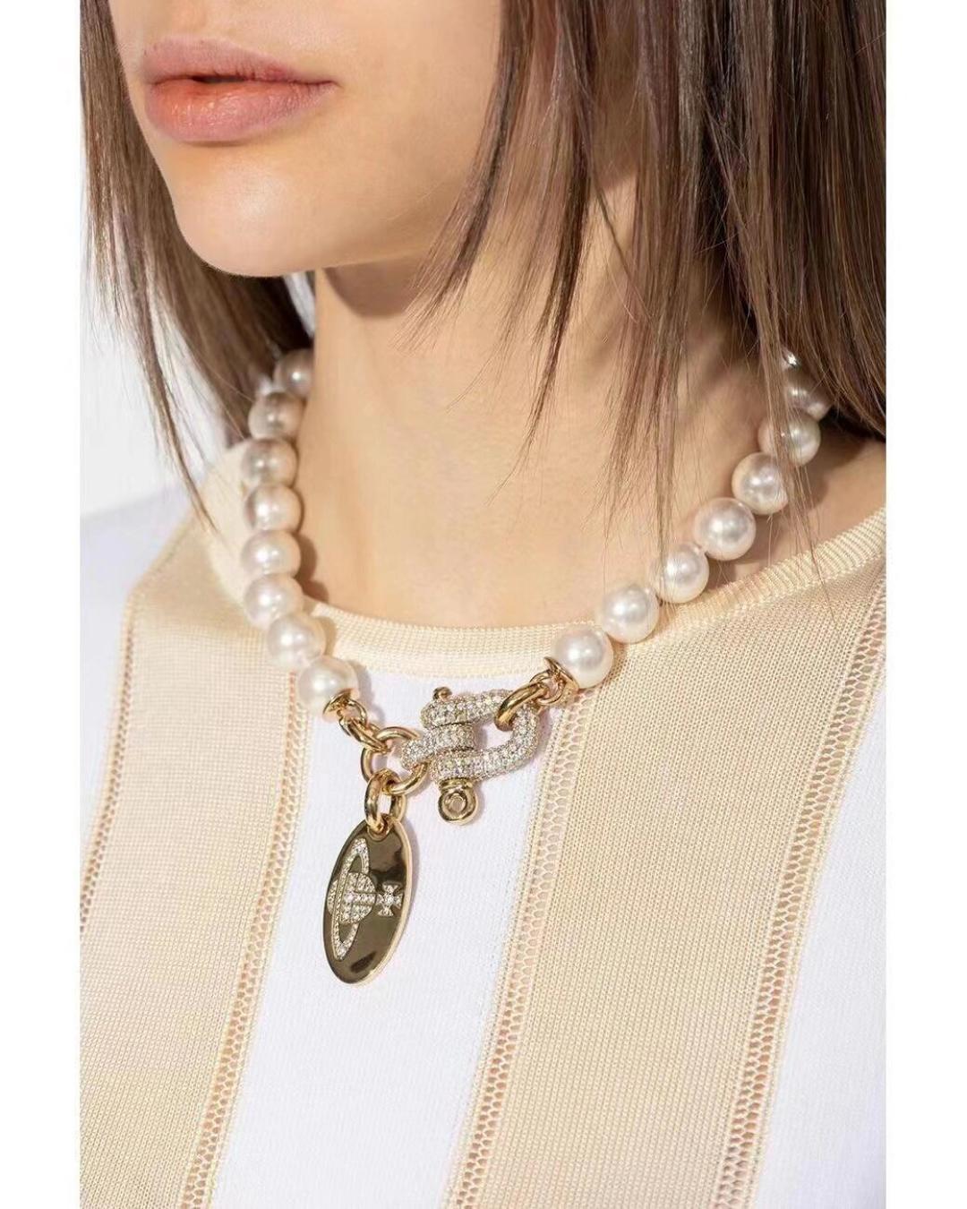 Orb Pendant Necklace in Polished Metal-Tone – Pearl Detail – Design 018 side detail