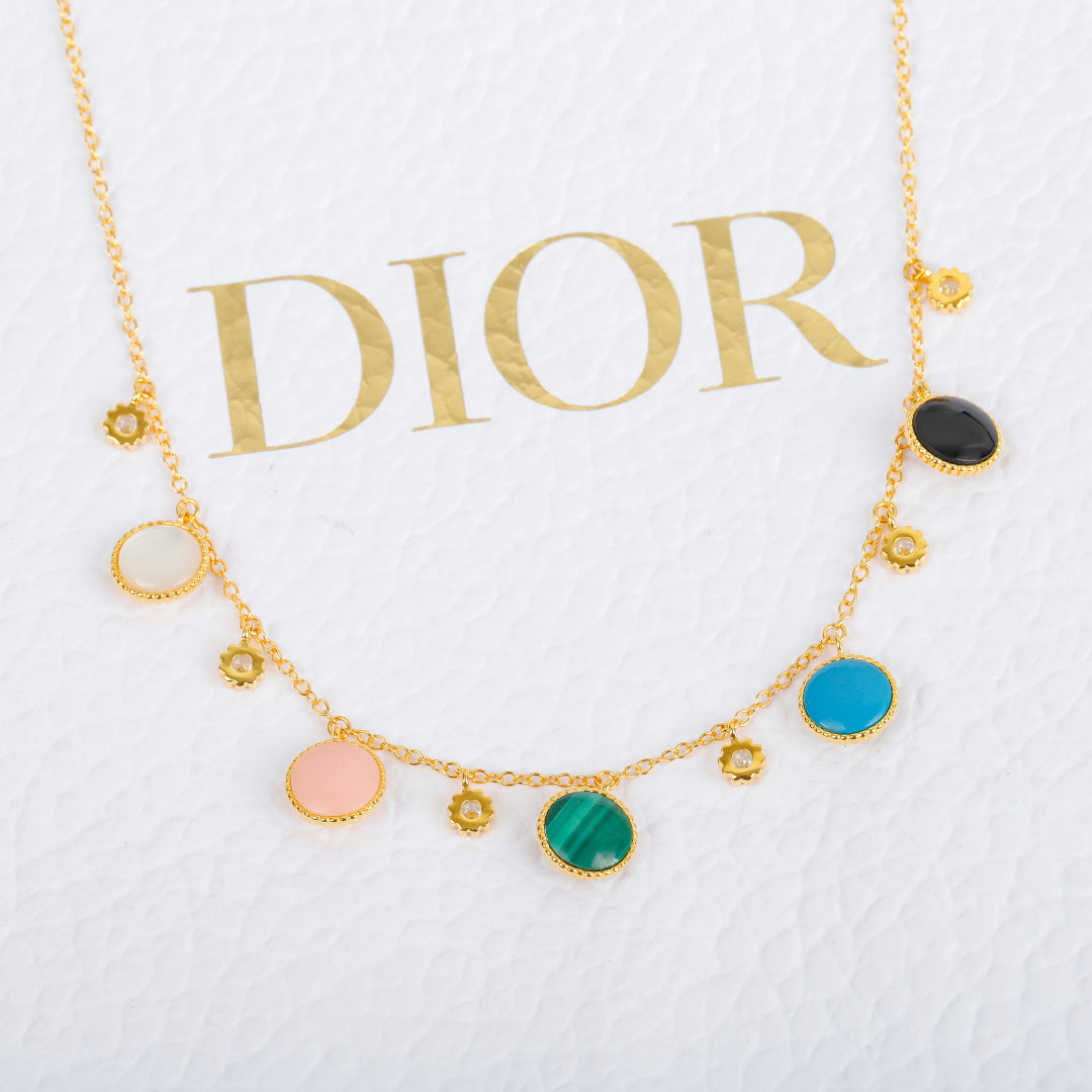Pearl-Style Motif Pendant Necklace in Polished Metal-Tone with Pearl-Style Detail – Design 020 side detail