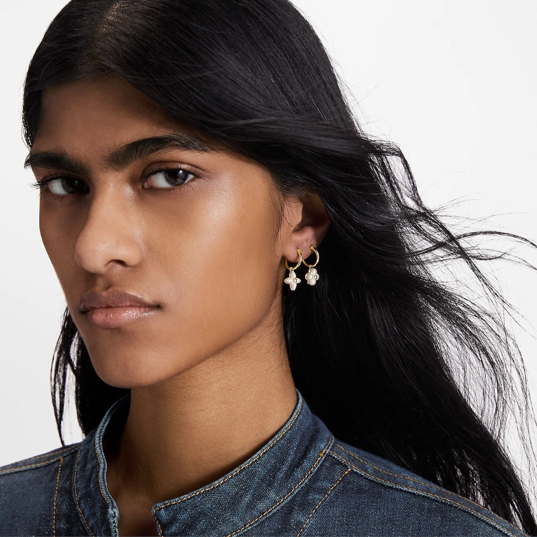 Floral Stud Earrings in Gold-Tone – White Detail close-up detail