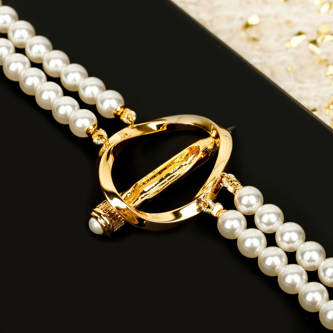 Double-C Emblem Pearl-Detail Pendant Necklace – Pearl Detail – Design 014 side detail