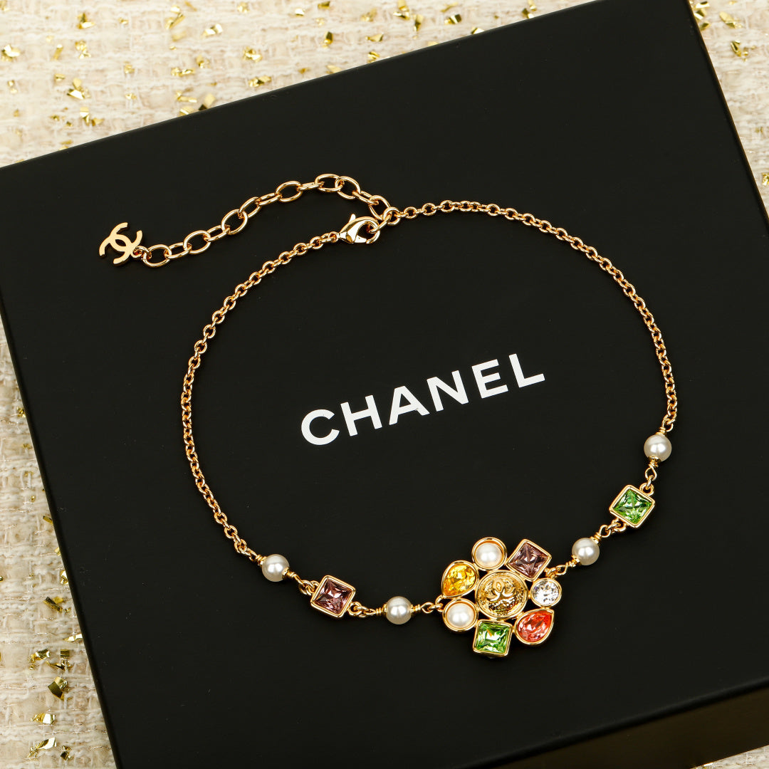 Double-C Emblem Crystal-Accent Pendant Necklace – Design 007 front product view