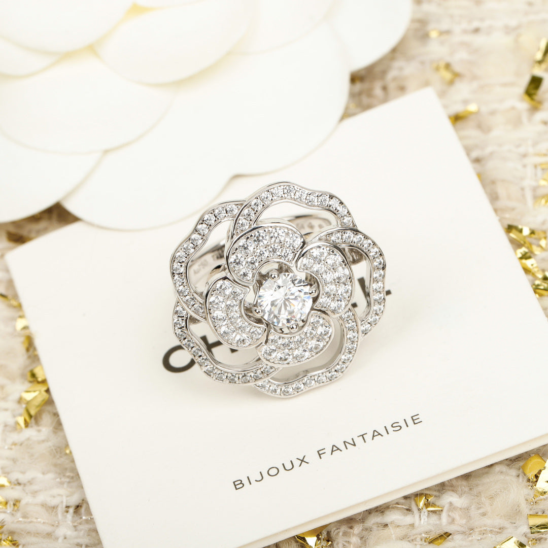 Camellia Statement Ring in Polished Metal-Tone detail view