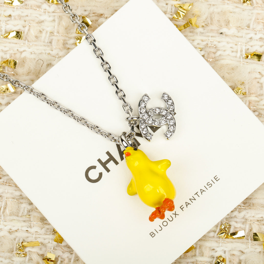 Double-C Emblem Crystal-Accent Pendant Necklace – Design 023 detail view