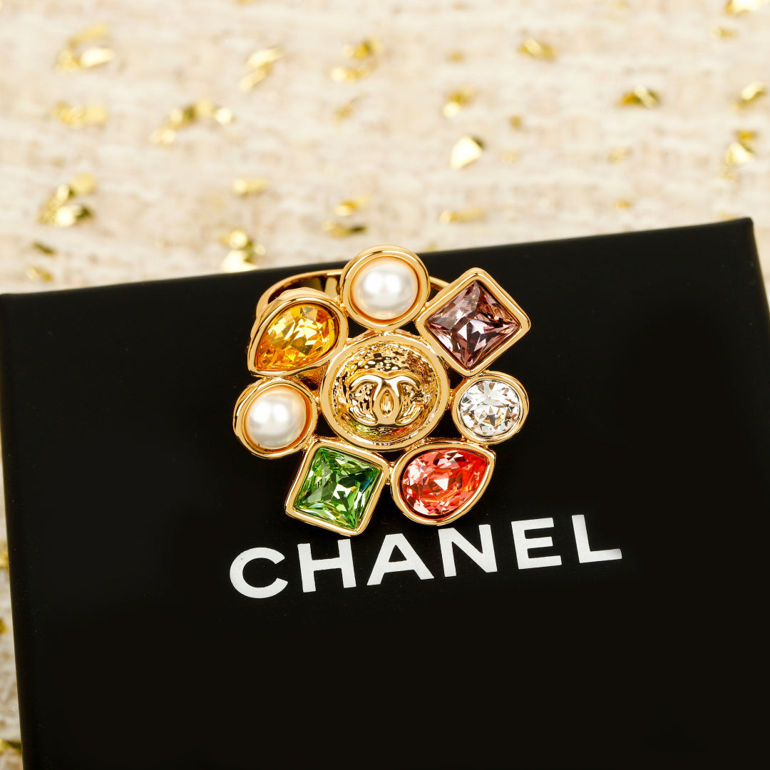 Double-C Emblem Statement Ring in Gold-Tone detail view