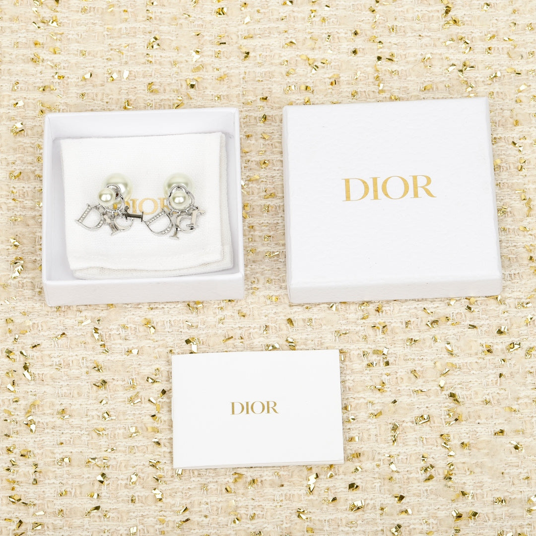 Letter Emblem Stud Earrings in Silver-Tone – Silver Detail – Design 008 main product view