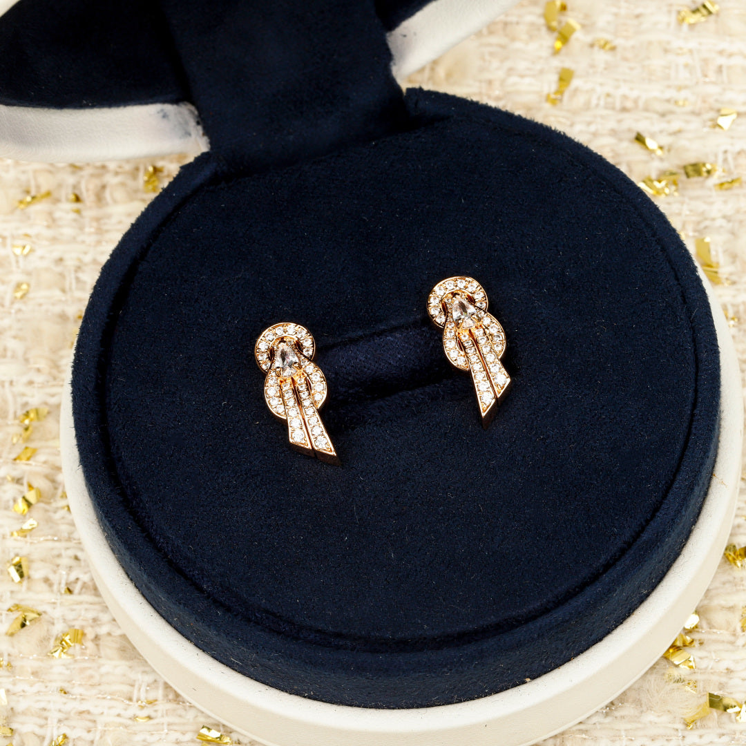Signature Emblem Crystal-Accent Stud Earrings – Design 019 front product view